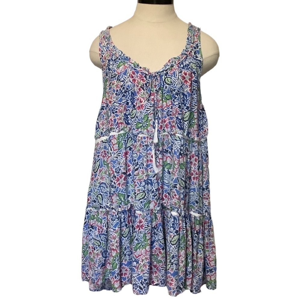 RACHEL ZOE Blue Floral Tiered Mini Sun Dress Size M‎